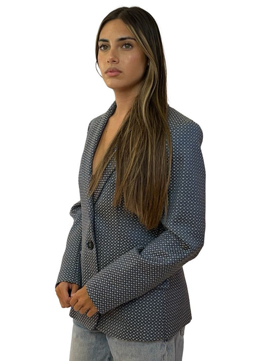 Weekend MaxMara Blue Embroidered Pattern Blazer. Size: 10