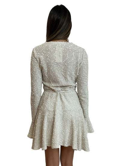 Shona Joy Neutral Mini Wrap Dress w/ Ruffle. Size: 8