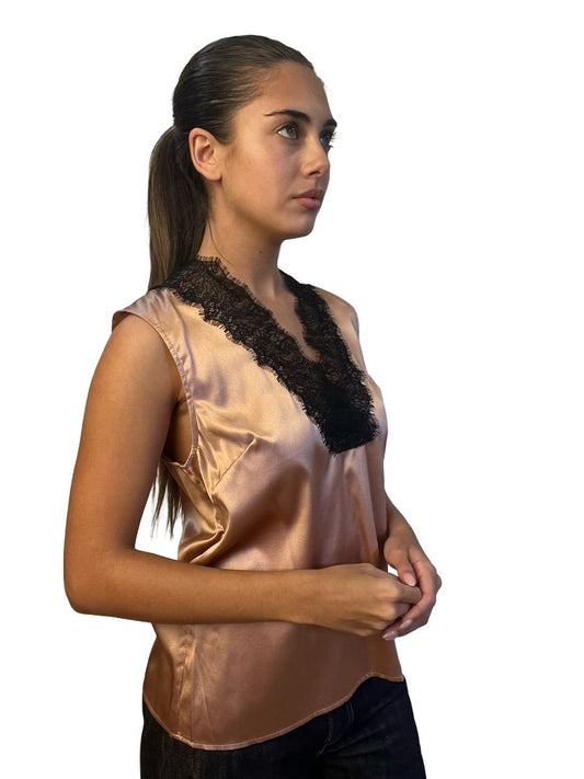 Scanlan Theodore Antique Rose Silk Lace Trim Tank. Size: 8