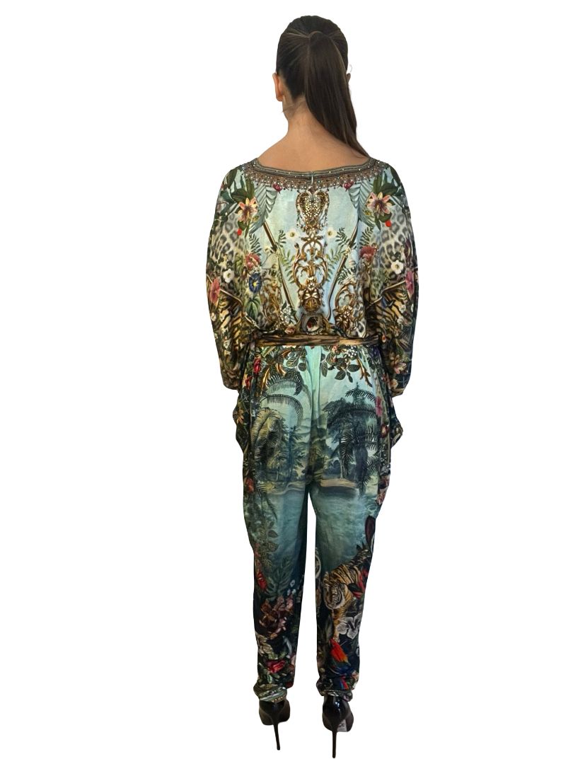 Camilla Multi-Colour Jersey Bat Sleeve Jumpsuit. Size: S