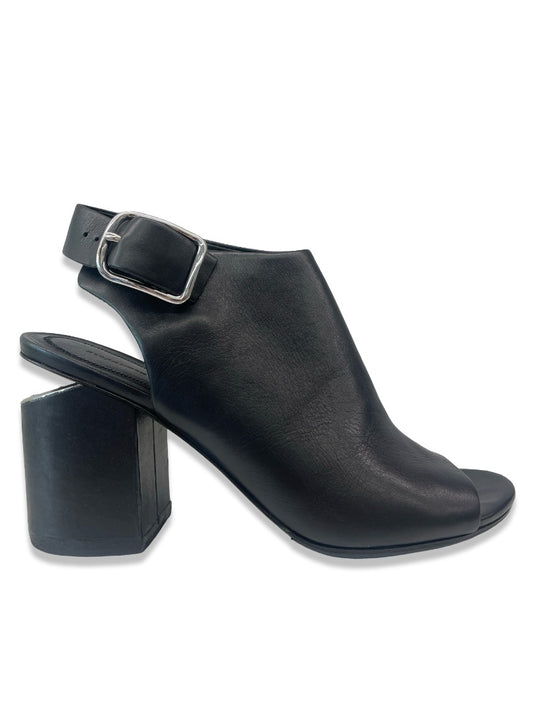 Alexander Wang Black Nadia Leather Open-Toe Slingback Boot. Size: 40