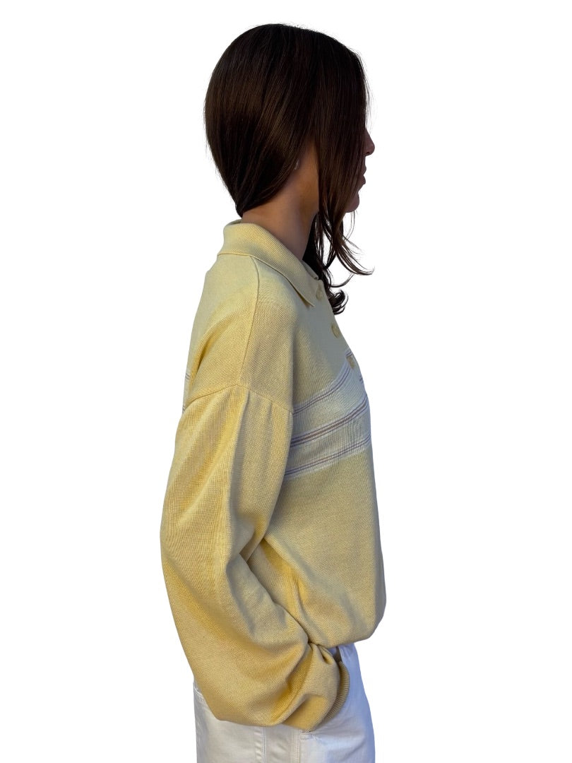 Low Classic Yellow Striped Wool Pique Polo Knit. Size: M