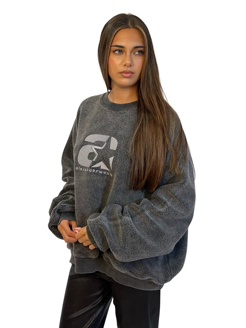 Alexander Wang Grey Fleece Logo Sweater. Size: S