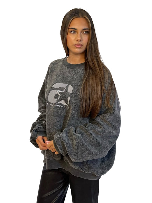 Alexander Wang Grey Fleece Logo Sweater. Size: S