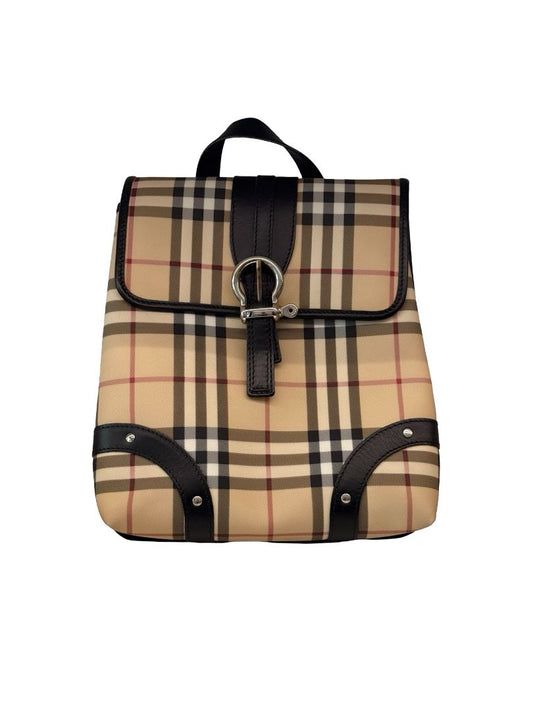 Burberry Neutrals Nova Check Canvas & Leather Buckle Flap Backpack.
