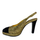 Chanel Gold & Black Sparkly Slingback Heels. Size: 40