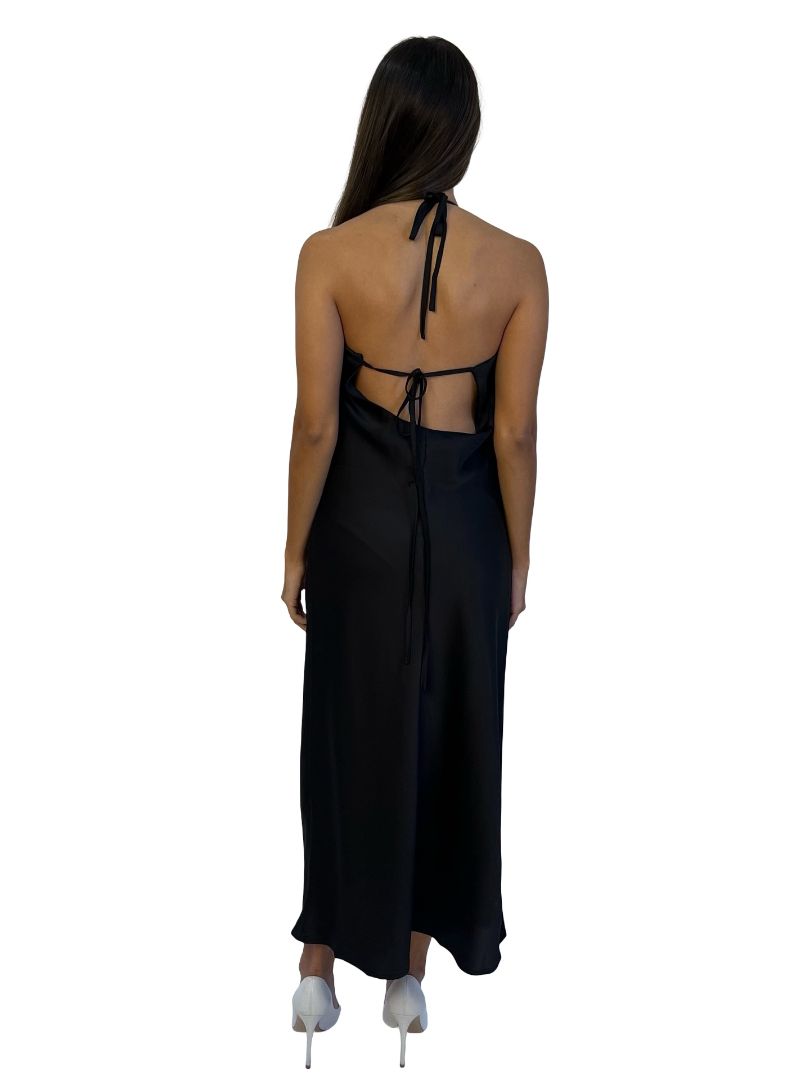 Elli White Black Ruched Halter Dress. Size: M