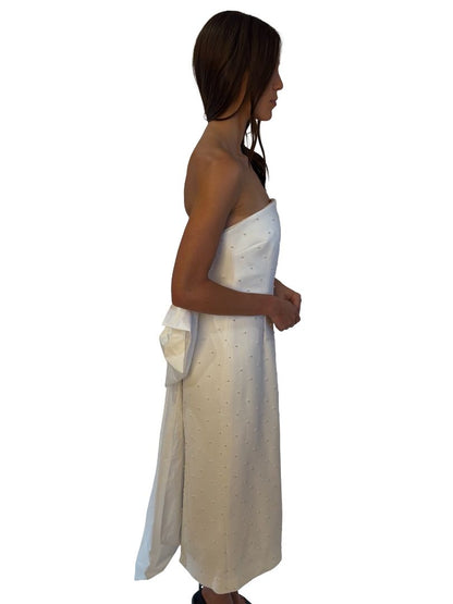 Rebecca Vallance White Strapless Pearl Embellished Dress. Size: 10