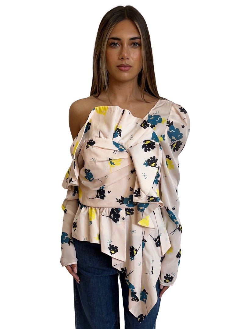 Self Portrait Multi-Colour Print Asymmetrical Blouse. Size: 12