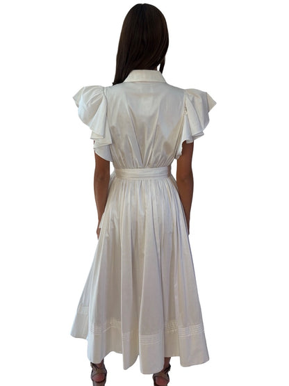 Aje White 'Kindred' Frill Sleeve Belted Midi Dress. Size: 12