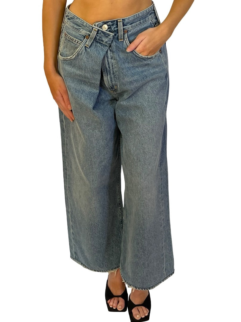 AGOLDE Blue Cross Waist Wide Leg Jeans. Size: 25