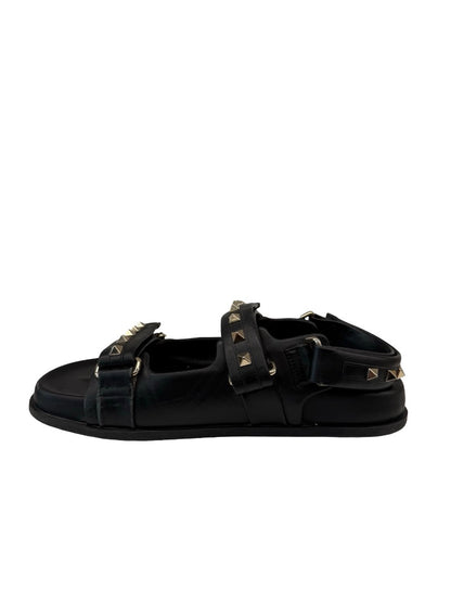Valentino Garavani Black Rockstud Footbed Sandal. Size: 40