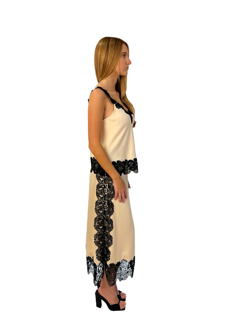 Me+Em Cream Camisole & Skirt Set w/ Black Lace Trim. Size: 8 & 6