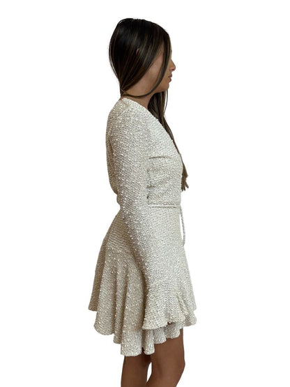 Shona Joy Neutral Mini Wrap Dress w/ Ruffle. Size: 8