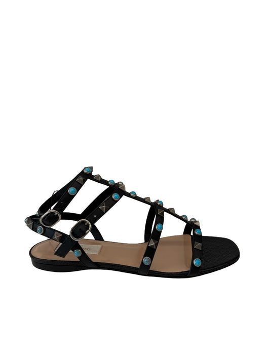 Valentino Black Gladiator Rockstud Sandal. Size: 37