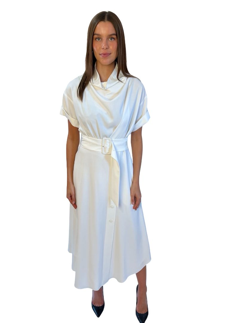 C&M Camilla & Marc White 'Benito' Belted Midi Dress. Size: 8