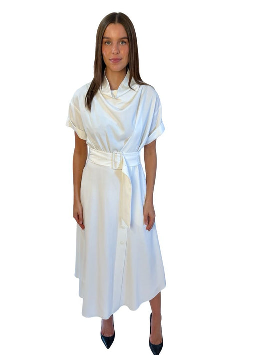 C&M Camilla & Marc White 'Benito' Belted Midi Dress. Size: 8