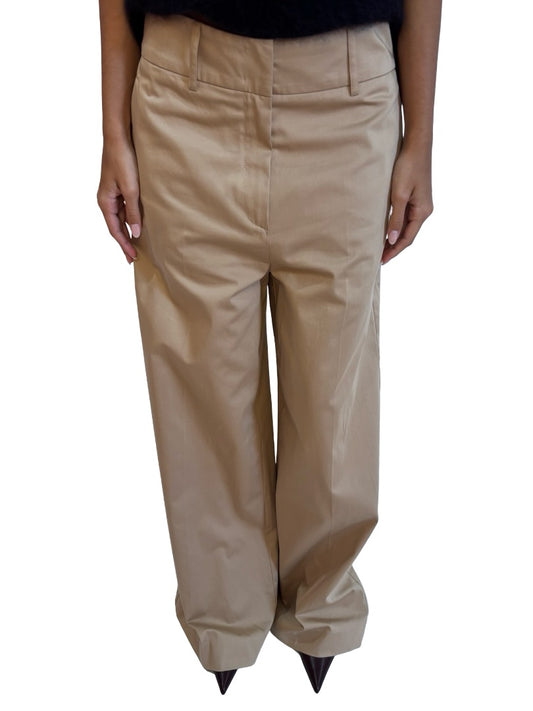 Beatrice Beige Wide Leg Cotton Trouser. Size: M