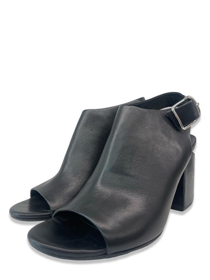 Alexander Wang Black Nadia Leather Open-Toe Slingback Boot. Size: 40