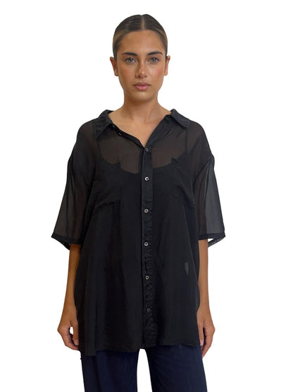 Silk Laundry Black Crinkle Silk Shirt. Size: XL