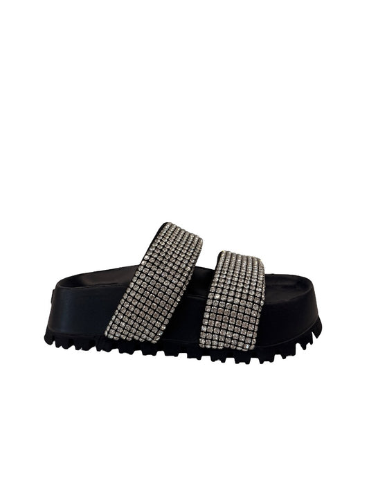 Naked Wolfe Black/Silver 'Valencia' Rhinestone Slides. Size: 37