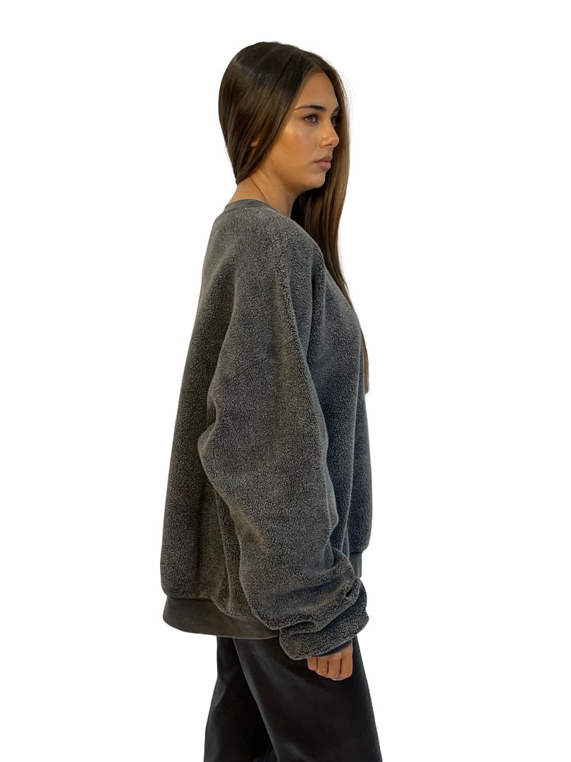 Alexander Wang Grey Fleece Logo Sweater. Size: S