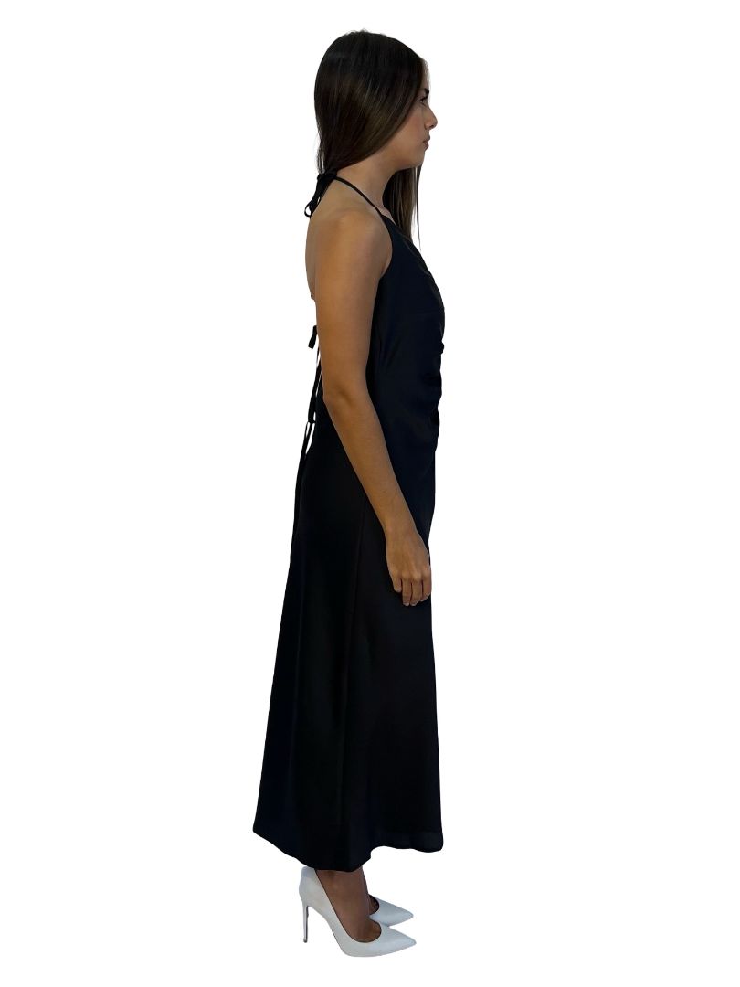 Elli White Black Ruched Halter Dress. Size: M