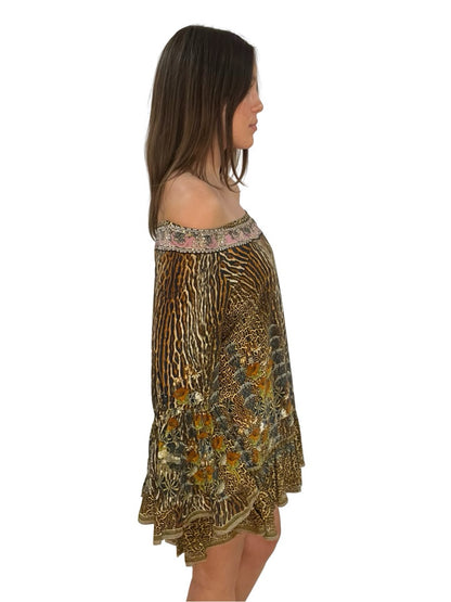 Camilla Animal Print Multi-Colour Wild Azal A Line Frill Dress. Size: XS
