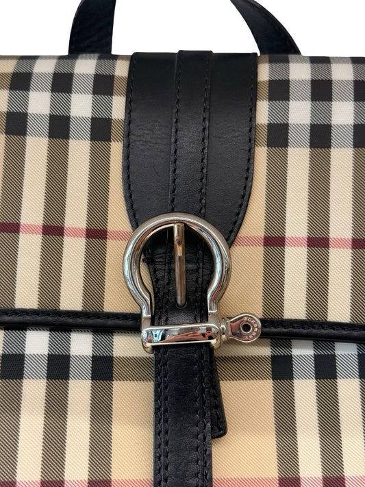 Burberry Neutrals Nova Check Canvas & Leather Buckle Flap Backpack.