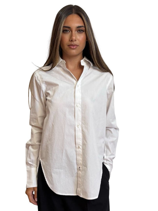 Bassike Uniform White Split Back Shirt. Size: 0