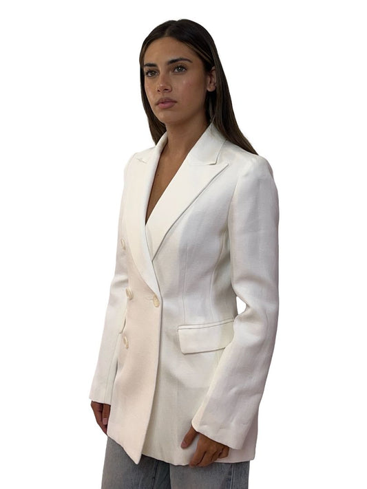 Carla Zampatti White Tencel Linen Florence Blazer. Size: 4
