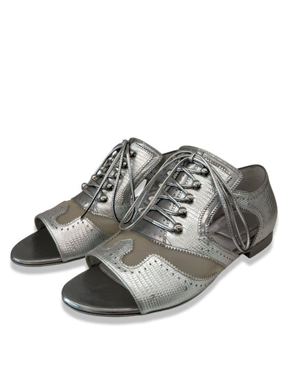 Givenchy Silver Flat Sandal w/ Mesh. Size: 37