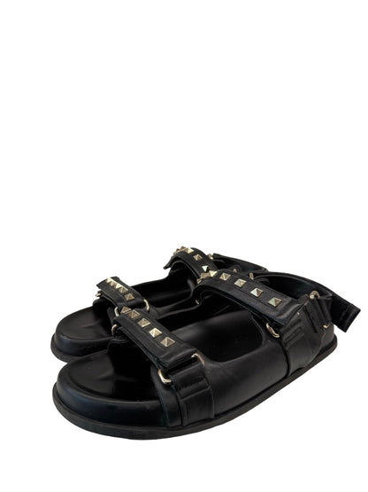 Valentino Garavani Black Rockstud Footbed Sandal. Size: 40