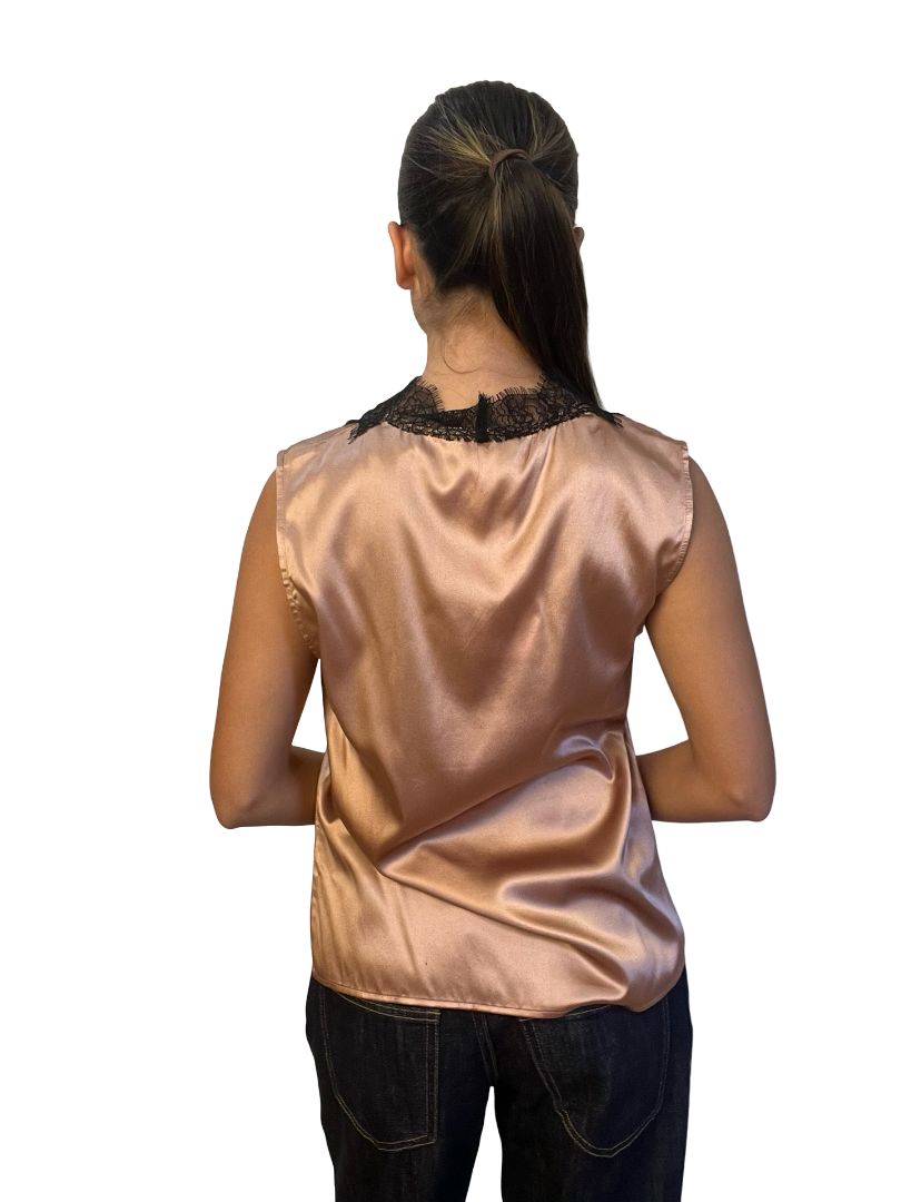 Scanlan Theodore Antique Rose Silk Lace Trim Tank. Size: 8