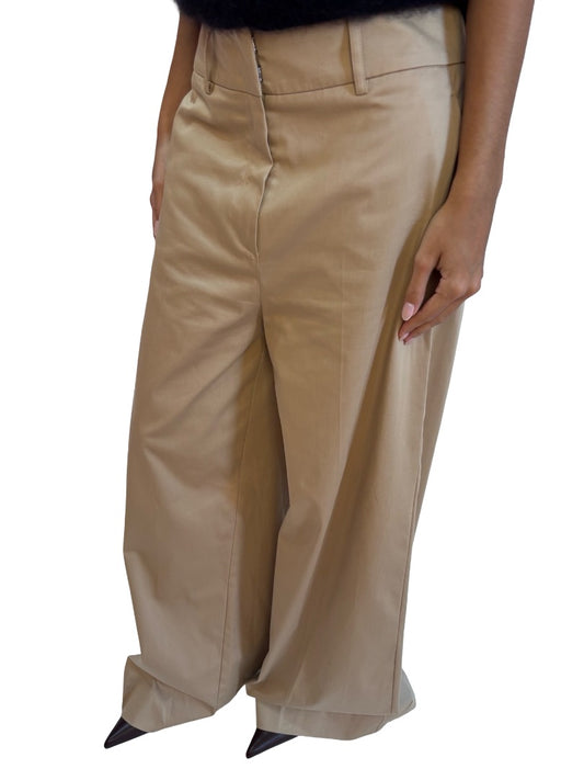 Beatrice Beige Wide Leg Cotton Trouser. Size: M