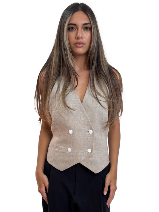 Viktoria & Woods Neutral Linen Halter Vest. Size: 1