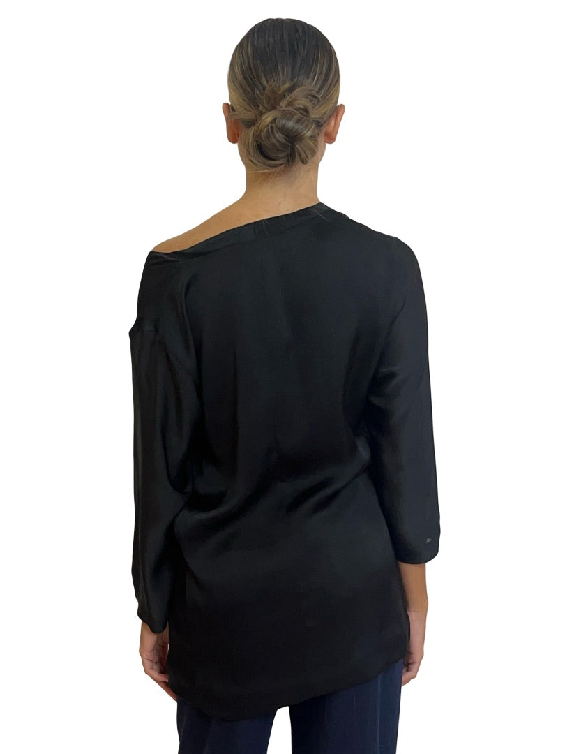 Marithé + François Girbaud Black Silk Ruched Top. Size: 44