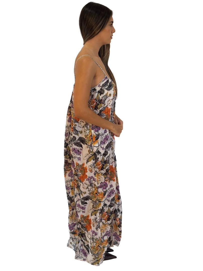 Zimmermann Multi-Colour Floral Print Maxi Dress w/ Leopard Print Straps. Size: 1