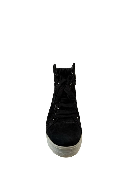 Prada Black Suede Hidden Wedge High Top Sneakers. Size: 39
