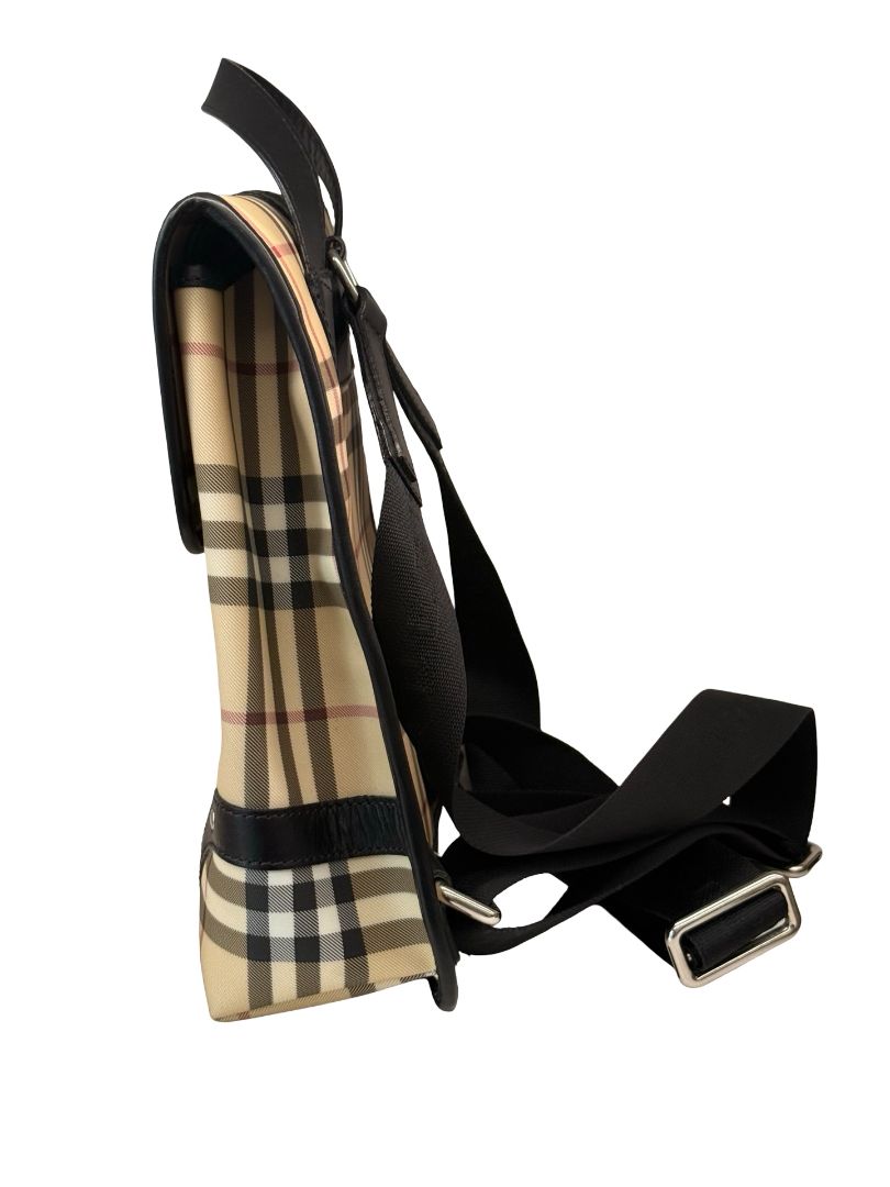 Burberry Neutrals Nova Check Canvas & Leather Buckle Flap Backpack.