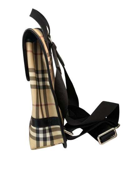 Burberry Neutrals Nova Check Canvas & Leather Buckle Flap Backpack.