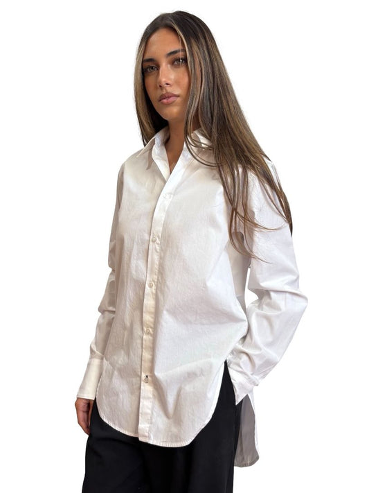 Bassike Uniform White Split Back Shirt. Size: 0