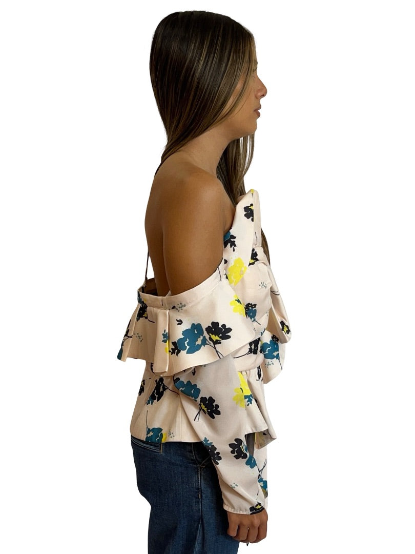 Self Portrait Multi-Colour Print Asymmetrical Blouse. Size: 12