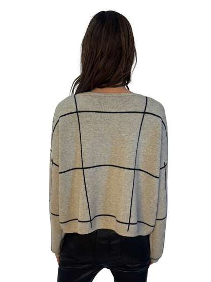 Vic & Bert Neutral Cashmere Windowpane Pattern Double Breasted Cardigan. Size: M