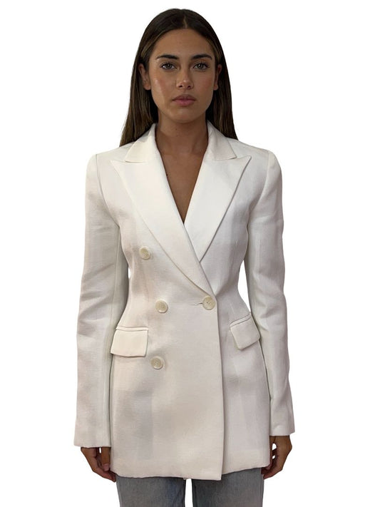Carla Zampatti White Tencel Linen Florence Blazer. Size: 4