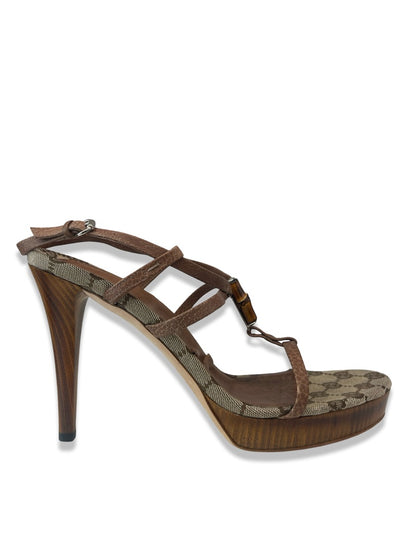 Gucci Brown Platform Strap Monogram Heel. Size: 40