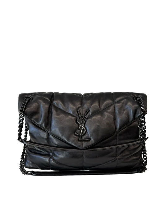 Saint Laurent Black Lambskin Medium Puffer Chain Bag.