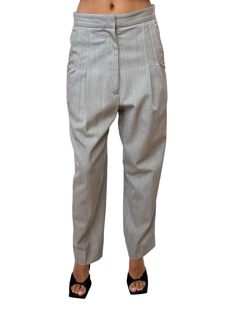 Bassike Grey Pleated Wool Pants. Size: 0