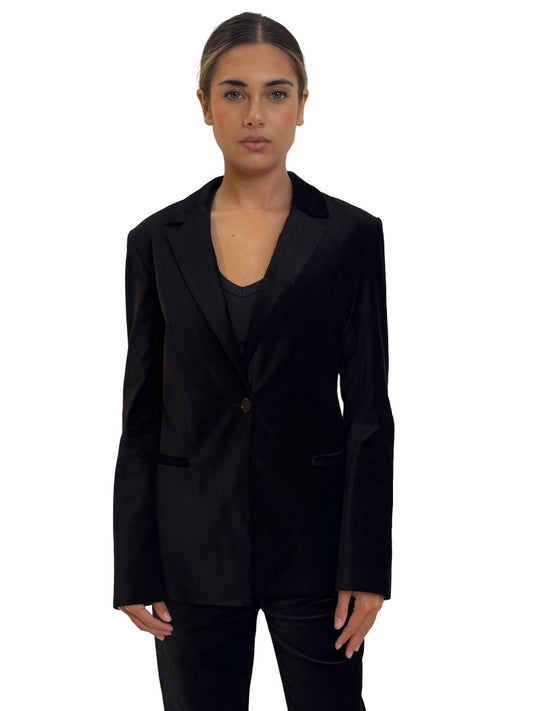 Husk Black Velvet Single Breasted Blazer. Size: 10