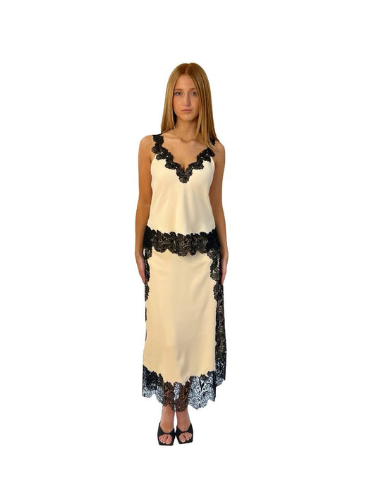 Me+Em Cream Camisole & Skirt Set w/ Black Lace Trim. Size: 8 & 6